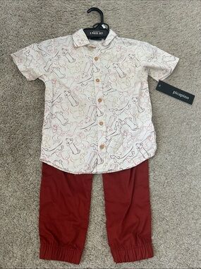 Picapino Weiner Dog button up set - boys 5 NWT